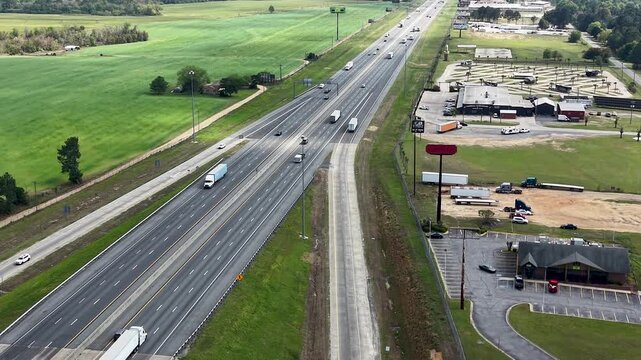 Aerial footage of cars driving on the highway in Ashburn Georgia USA