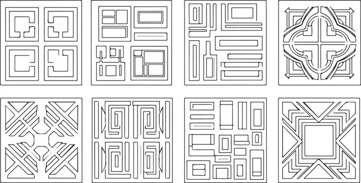 Architectural drawings showcasing various structural designs and perspectives Vector