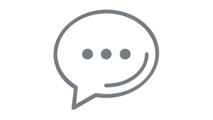 Fototapeta premium Minimalist grey line vector icon illustration of a speech bubble with three dots, representing a comment, chat message, or typing indicator for social media, communication, and digital apps.