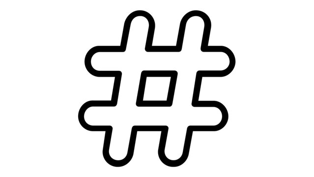 Hashtag vector icon illustration for social media marketing, digital communication, and online networking. Minimalist black line art symbol on white background for web and app design.