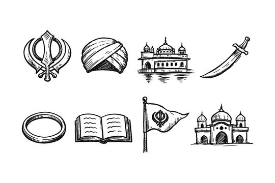 Elements of Sikh culture in hand-drawn illustrations and sketches