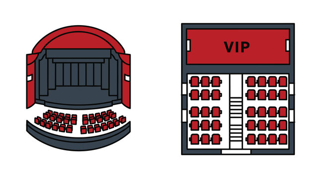 Theater seating plan with vip section and audience seats in a vector illustration format for event planning and venue management purposes always, Generative AI.