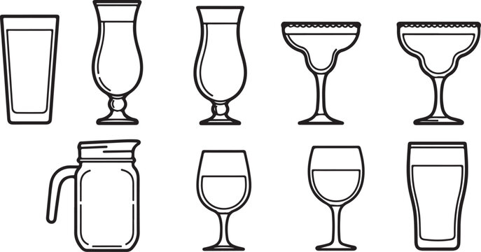 Assorted kitchenware and drinkware items including glasses, bottles, and jugs Vector