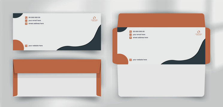 Minimalist Terracotta and Charcoal Curved Business Envelope Template
