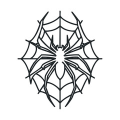 Obraz premium Black outline spider on a spiderweb creating a simple yet striking graphic illustration for various design projects and Halloween themes.
