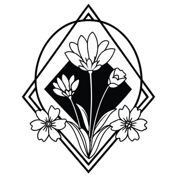 botanical line art flowers minimal elegant vector