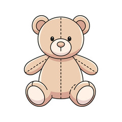 Fototapeta premium A cute brown cartoon teddy bear sitting and wearing a small bow while holding a heart vector illustration isolated on white as a soft stuffed toy gift for baby childhood fun