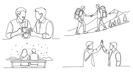 Obraz premium High Quality Black Continuous Line Friendship Moments – Minimal Friends & Connection Illustration