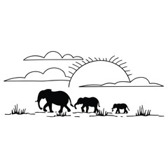 elephant family walking in silhouette against sunset © SHAHNAZ