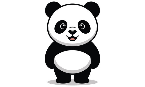 Cute cartoon panda bear with a happy face and black and white fur standing alone on a plain background illustration.