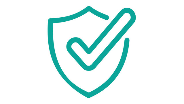 Minimalist vector icon illustration of a shield with a checkmark in a blue and teal gradient style, representing security, privacy, protection, safety, and verified trust for digital platforms.