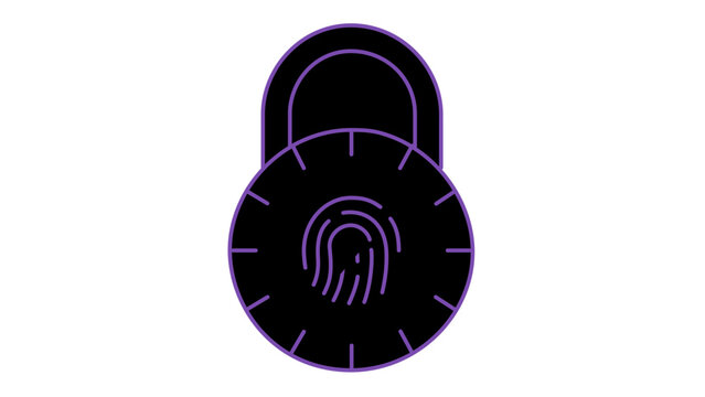 Biometric fingerprint scanner padlock vector icon illustration. Secure digital privacy protection symbol with a modern blue and purple gradient outline, minimalist flat design for web security.