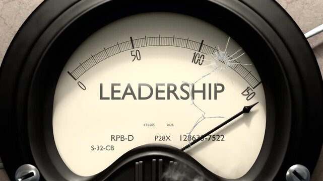 Leadership meter showing big levels of leadership. Dangerously increasing high values of leadership, critical overload. Too much, off the charts. Max leadership