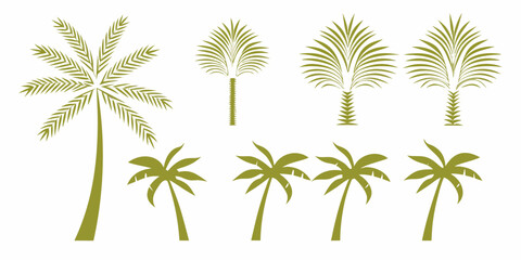 Obraz premium Collection of stylized green palm tree silhouettes on a white background