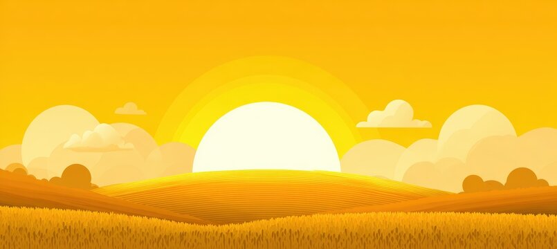 Yellow mobile background flat icon sun rising over plowed field cheerful bold app