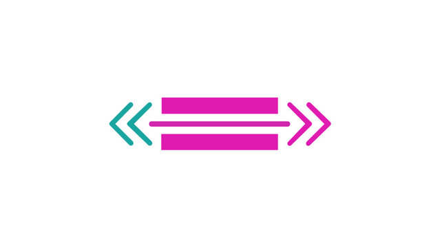 Teal and magenta gradient horizontal drag line vector illustration, featuring double-headed arrows and parallel bars for user interface design, minimalist flat icon for web and mobile applications.