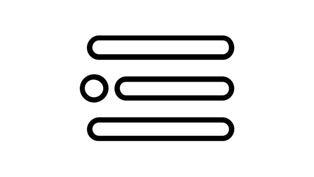 Minimalist Black and White Vector Icon Illustration of a Settings Menu or List Interface with Horizontal Bars and a Bullet Point, Scalable Flat Design for Web and App User Interface.