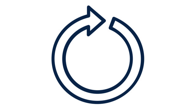 Minimalist dark blue circular arrow vector icon illustration for UI design, representing reload, refresh, repeat, or update actions in a clean flat line style for web and mobile apps.