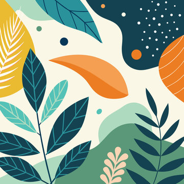 Abstract organic leaf shape background in muted teal, cream, and green
