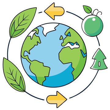 Green Earth concept with leaves and recycle symbol
