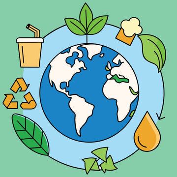 Abstract Eco-Green Concept with Stylized Earth and Leaves