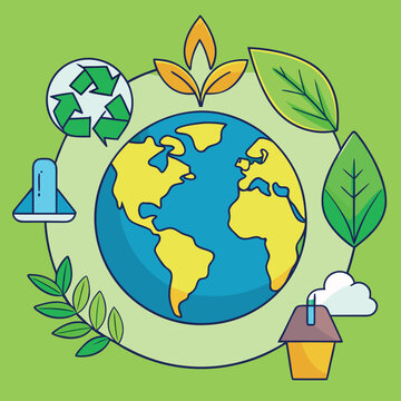 Eco green concept, earth globe with leaves, abstract organic design