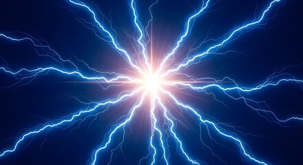 Electric light effect radiant blue lightning bolt explosion with bright white center