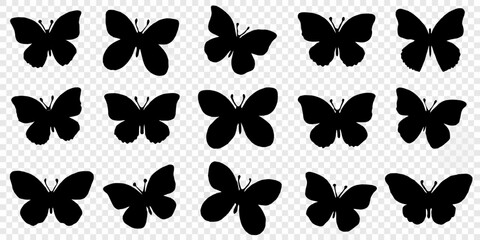 Collection of black butterfly silhouettes arranged in a grid pattern © KrishnaPada