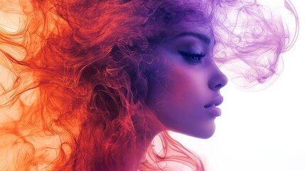 Fototapeta premium Woman's profile with colorful smoke hair.
