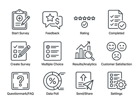 Business Survey and Customer Feedback Line Icon Set