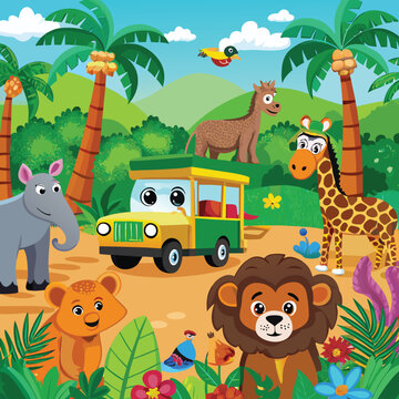 Vibrant Low-Poly Jungle Landscape with Sunlight and Tropical Foliage