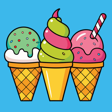 vibrant summer ice cream vector set with colorful scoops and toppings on pastel background