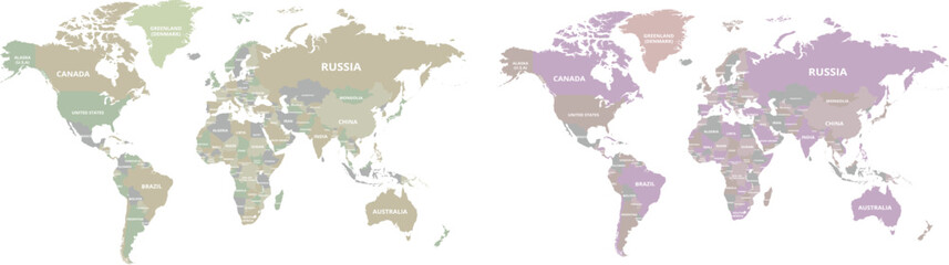 High-resolution vector world map set with labeled countries name © vector designer