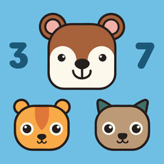 Fototapeta premium flat design animal face icons set in clean vector style for ui ux design
