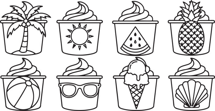 A collection of simple line drawings showing various types of fruits preserved in jars Vector