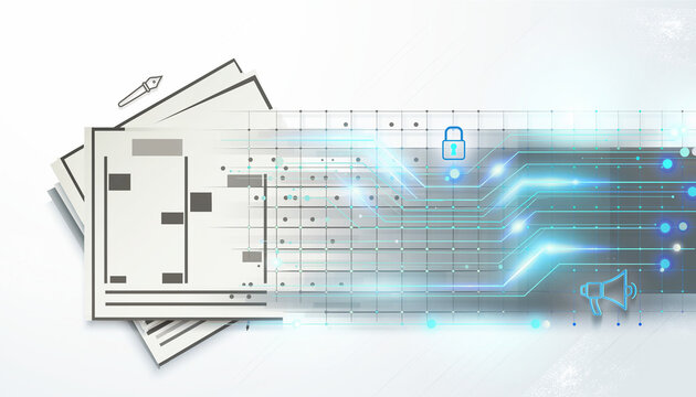 World Press Freedom Day Concept with Newspaper Transforming into Digital Network, Media Freedom, Data Security and Global Communication Background