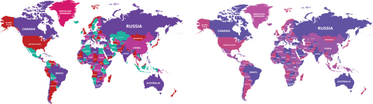colorful vector world map on white background