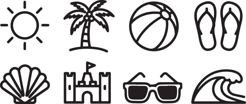 Minimalist black and white icons representing universal concepts and objects Vector