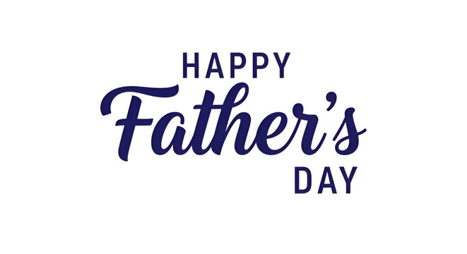 Happy Fathers Day celebration greeting card with navy blue text on white background.