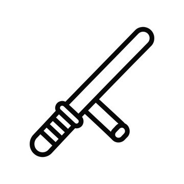 Professional police baton and tonfa line icon for law enforcement security and tactical defense equipment