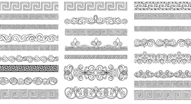Borders ornate decorative set with swirling lines and greek key patterns featuring design elements, vector, illustration with graphics and shapes