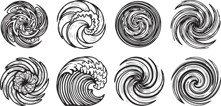 Intricate art of concentric circles and spiral patterns in black and white Vector