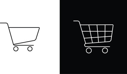 Shopping cart icon for ecommerce retail apps, Minimalist line art grocery trolley vector graphics, Simple commerce shop basket design elements. Editable stroke. © kashi