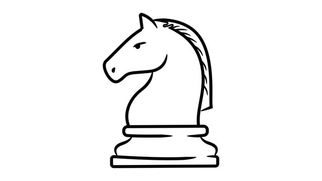 Minimalist Chess Knight Black Line Vector Icon: A Hand-Drawn Outline Illustration of a Horse Piece for Strategy Games and Board Game Design, Scalable Graphic Element on a White Background