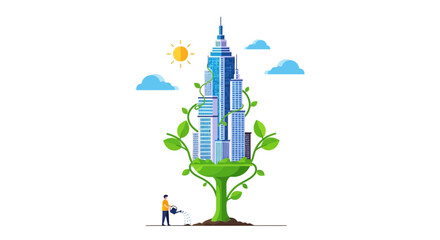 Fototapeta premium Sustainable City Growth And Green Urban Development Concept Illustration
