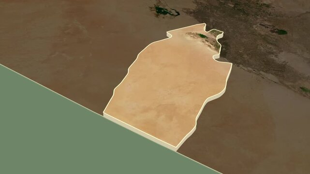 An-Najaf Governorate, Iraq - extrusion on map.