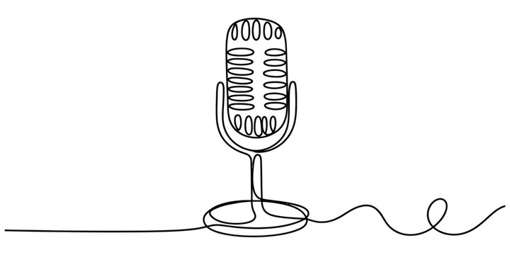 A single continuous line drawing of a vintage studio microphone isolated on a plain white background Vector, illustration