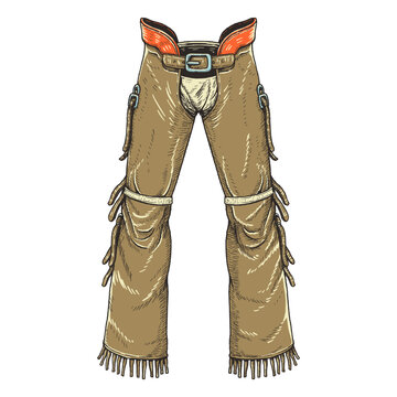 Leather Cowboy Chaps Traditional Western Clothing Illustration