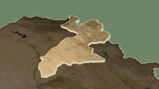 Erbil Governorate (Arbil), Iraq - extrusion on map.