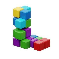 Fototapeta premium Colorful interlocking blocks forming a geometric shape on a plain background
